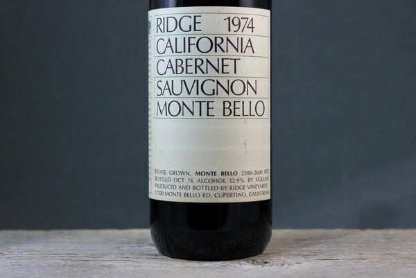 1974 Ridge Vineyards Monte Bello - $400 + - 1974 - 750ml - Appellation: Santa Cruz Mountains - Bottle Size: 750ml