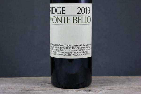 2019 Ridge Vineyards Monte Bello Cabernet Sauvignon - $200-$400 - 2019 - 750ml - Appellation: Santa Cruz Mountains