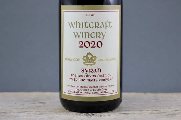 2020 Whitcraft My Friend Matt’s Vineyard Syrah - 750ml - California - Central Coast - Los Olivos