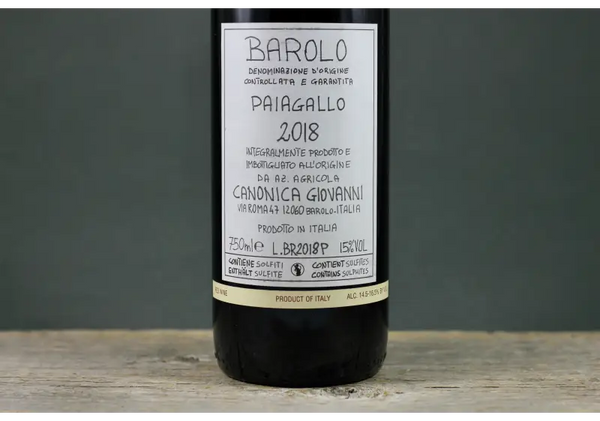 2018 Canonica Barolo Paiagallo - $200-$400 - 2018 - 750ml - Barolo - Italy